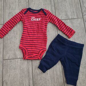 🏷 3/$15 or 5/$20 Carters boys long onesie outfit "Little Chief" red/blue premie